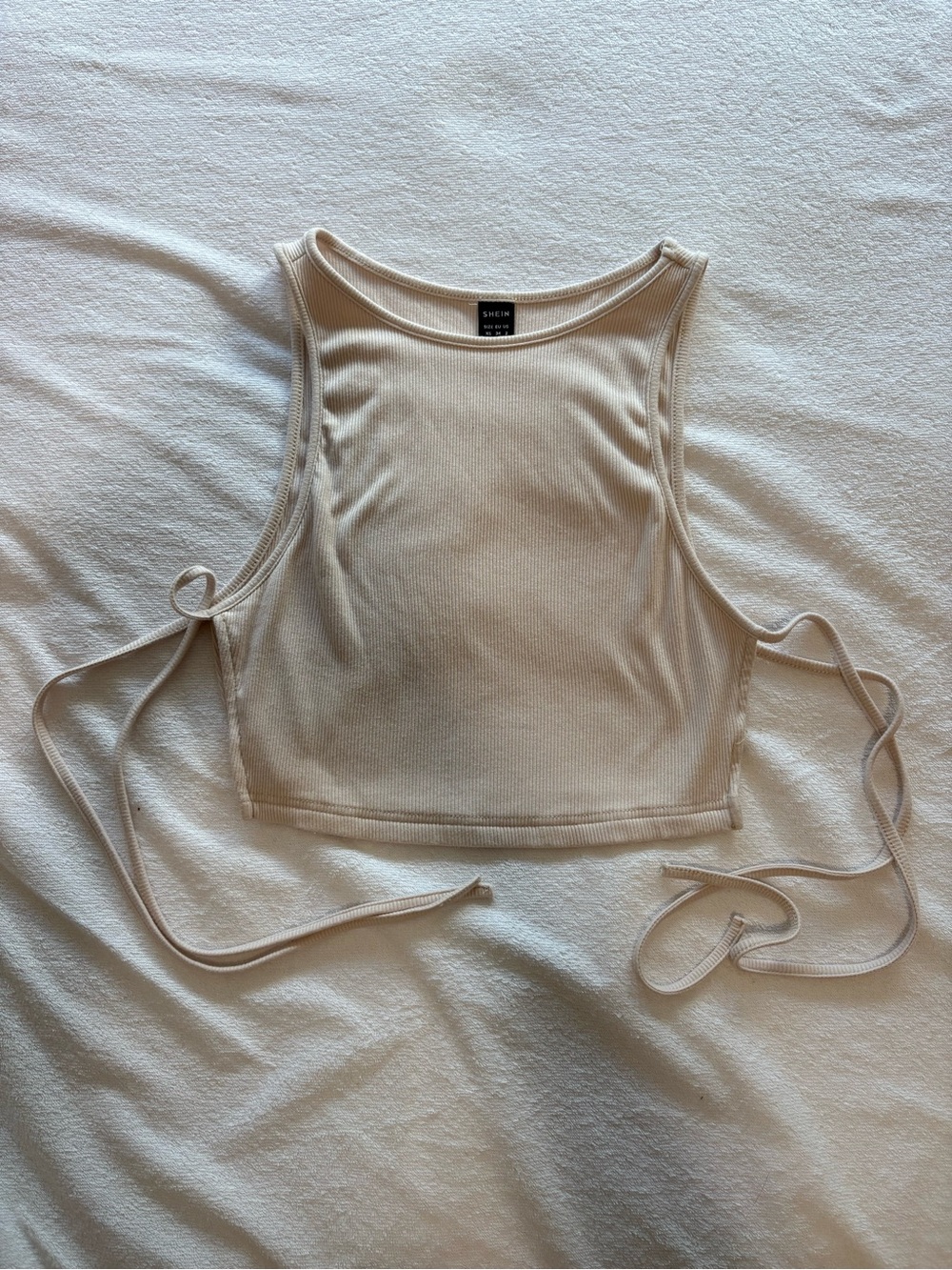 SHEIN Beige Ribbed Tie-Side Crop Tank